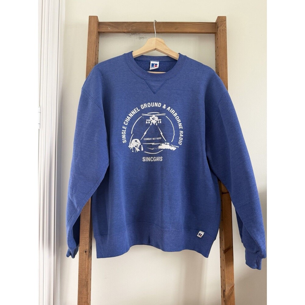 VTG 90s Russell Athletic USA SINCGARS Combat Net Radio Military Sweatshirt Army